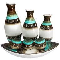 Jogo de Vasos Trio Egípcios e Barca 3 Esferas em Cerâmica - Turquesa