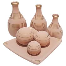 Jogo De Vasos Trio Garrafas 3Esferas Bege Gold