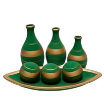 Jogo de Vasos Trio Garrafas e Barca 3 Esferas Cerâmica Fosca - Green Gold