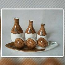 Jogo De Vasos Trio Garrafas E Barca 3 Esferas Marrom