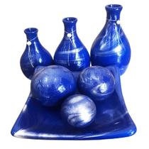 Jogo de Vasos Trio Garrafas e Centro de Mesa 3 esferas Decor - Azul Royal - Retrofenna Decor