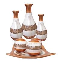 Jogo de Vasos Trio Garrafas e Centro de Mesa 3 esferas Decor - White Beige