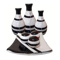 Jogo de Vasos Trio Garrafas e Centro de Mesa 3 esferas Decor - White Black