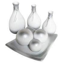 Jogo de Vasos Trio Garrafas e Centro de Mesa 3 esferas Decor - White Silver