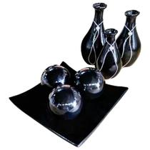 Jogo De Vasos Trio Garrafas E Centro De Mesa 3Esferas Black