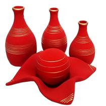 Jogo de Vasos Trio Garrafas e Centro de Mesa em Cerâmica Fosca - Red Gold Jogo de Vasos Trio Garrafas e Centro de Mesa em Cerâmica Fosca - Red Gold