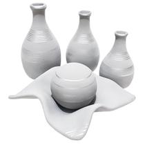 Jogo de Vasos Trio Garrafas e Centro de Mesa em Cerâmica Fosca - Silver Jogo de Vasos Trio Garrafas e Centro de Mesa em Cerâmica Fosca - Silver