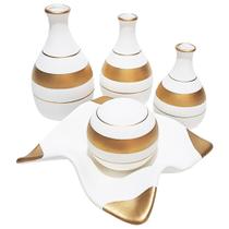 Jogo de Vasos Trio Garrafas e Centro de Mesa em Cerâmica Fosca - White Gold