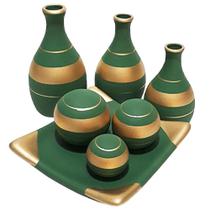 Jogo De Vasos Trio Garrafas E Centro De Mesa - Green Gold