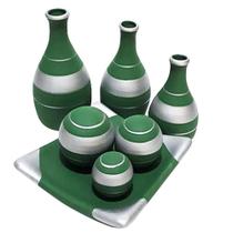 Jogo De Vasos Trio Garrafas E Centro De Mesa - Green Silver Jogo De Vasos Trio Garrafas E Centro De Mesa - Green Silver