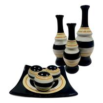 Jogo de Vasos Trio Grego e Centro de Mesa 3 Esferas em Cerâmica - Black Dark