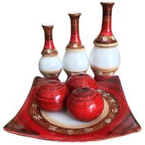 Jogo de Vasos Trio Grego e Centro de Mesa 3 Esferas em Cerâmica - Red White