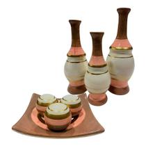 Jogo de Vasos Trio Grego e Centro de Mesa 3 Esferas em Cerâmica - Salmão Gold - Retrofenna Decor