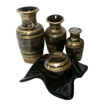 Jogo De Vasos Trio Jad Centro De Mesa Em Cerâmica Black Gold