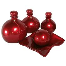 Jogo de Vasos Trio Shalon e Centro de Mesa em Cerâmica - Vermelho