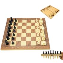 Jogo de Xadrez 3 em 1 Tabuleiro Dobrável 34x34cm Xadrez Dama e Gamão