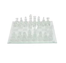 Jogo de xadrez com tabuleiro e peças de vidro 20x20cm