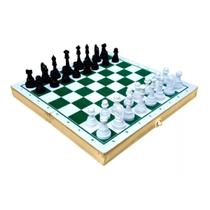 Jogo De Xadrez Dama 2x1 Tabuleiro Em Madeira Peças Plásticas