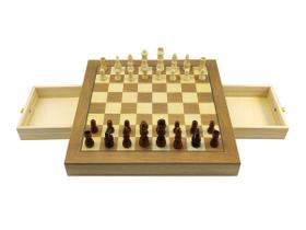Jogo de Xadrez e Damas 2 em 1 Profissional Hoyle Games Tabuleiro Grande 39x39CM Peças Em Madeira Com 2 Gavetas