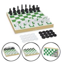 Jogo de Xadrez e Damas Escolar Pedagógico Caixa de Madeira Jogo de Xadrez e Damas Escolar Pedagógico Caixa de Madeira