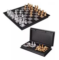 Jogo De Xadrez Magnético Dobrável 32Cm - Prata E Dourado - Chess