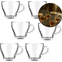 JOGO DE XÍCARA 6 UNIDADES VIDRO TRANSPARENTE 90 ML Kit Canecas Para Chá Café Capuccino