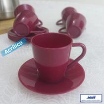 Jogo de Xícara Acrílica 80ml com Pires, Kit 6 Xícaras Cantinho do Café - Ercaplast