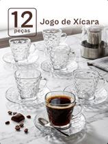 Jogo de Xícara Café Pires Chá Conjunto Caneca de Vidro 200ml Jogo de Xícara Café Pires Chá Conjunto Caneca de Vidro 200ml