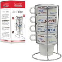 Jogo De Xicara Coffee De Porcelana 4 Pecas 200Ml Suporte - Hauskraft