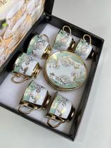Jogo De Xicara Com Pires De Café De Porcelana 12 Peças Luxo(Xicara Vermelha)