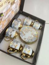 Jogo De Xicara Com Pires De Café De Porcelana 12 Peças Luxo(Xicara Vermelha)
