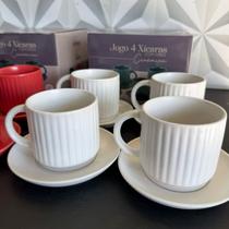 Jogo de xícara de chá de cerâmica com 8 peças branco vermelha para cha café leite de cozinha kit conjunto xícaras xicara -