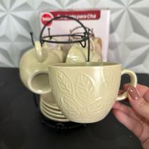 Jogo de xícara de chá de porcelana branca ou rosa com suporte 5 peças decorada com folhagem kit conjunto xícaras canecas - Jogo de xícara de chá de porcelana branca ou rosa com suporte 5 peças decorada com folhagem kit conjunto xícaras canecas -