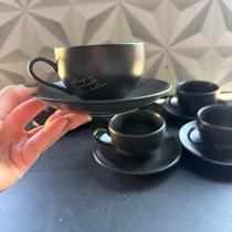 Jogo de xícara de chá de porcelana preto manhattan com 12 peças 6 xícaras 6 pires kit conjunto xícaras canecas pretas Jogo de xícara de chá de porcelana preto manhattan com 12 peças 6 xícaras 6 pires kit conjunto xícaras canecas pretas