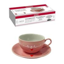Jogo de xicara de cha rosa lamour 160ml porcelana - Hauskraft