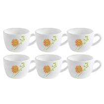 Jogo de xícara de porcelana branca de café decorada com flores com 6 peças 130ml para cafe ou chá