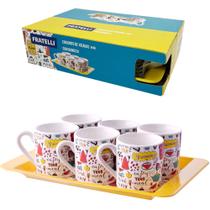 Jogo de xicara de porcelana com bandeja de melamina para cafe 7 pecas 85ml - FRATELLI