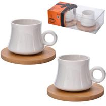 Jogo De Xicara De Porcelana Com Pires De Bambu Para Cafe Nordic 4 Pecas 80ml - WINCY