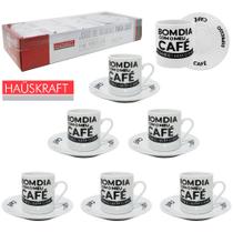 Jogo de xicara de porcelana com pires para cafe escritas hauskraft 12 pecas 90ml na caixa