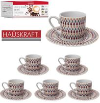 Jogo de xicara de porcelana com pires para cafe gotas hauskraft 12 pecas 90ml na caixa