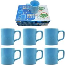 Jogo de Xícara de Porcelana Para Café Azul com 6 Pecas 80ml Ecos Houseware Utensilios Presentes