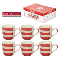 Jogo de xicara de porcelana para cafe faixas rosa hauskraft com 6 pecas 90ml Jogo de xicara de porcelana para cafe faixas rosa hauskraft com 6 pecas 90ml