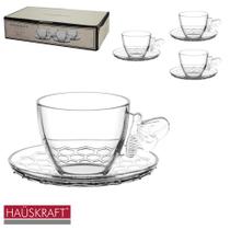 Jogo De Xicara De Vidro Com Pires Para Cafe Abelha Linha Servir Bee Hauskraft Premium 8 Peças 80ml
