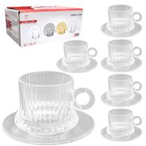 Jogo de Xícara de Vidro com Pires para Chá 12 Peças 235ml Jogo de Xícara de Vidro com Pires para Chá 12 Peças 235ml
