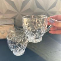 Jogo de xícara de vidro decorada com 4 peças transparente 200ml para café chá leite com alça de cozinha caneca kit