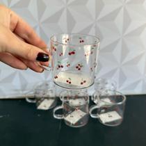 Jogo de xícara de vidro decorada com cereja com 6 peças para café chá lyor kit conjunto xícaras