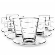 Jogo De Xícara E Pires Café Com 12pçs Em Vidro Transparente