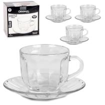 Jogo de xícara Jade transparente para café chá 165ml com pires 8 peças kit conjunto xícaras Jogo de xícara Jade transparente para café chá 165ml com pires 8 peças kit conjunto xícaras