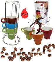 Jogo De Xícara Moderna De Café Expresso Com Suporte Metálico 7 Pcs Kit Xícaras 50ML