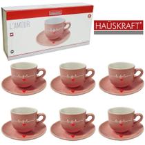 Jogo de xicara para cafe de porcelana its coffee time lamour rosa hauskraft 12 pecas 90ml